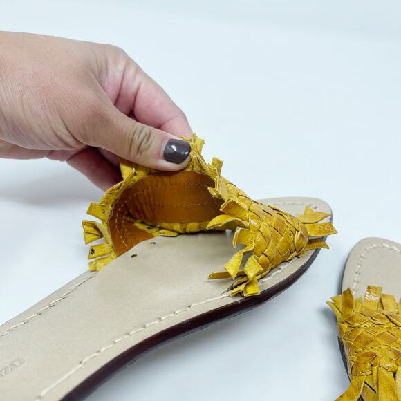 Da Costanzo Capri Womens Size 38 Yellow Fringe Flat Sandals Leather Open Toe - Picture 10 of 10